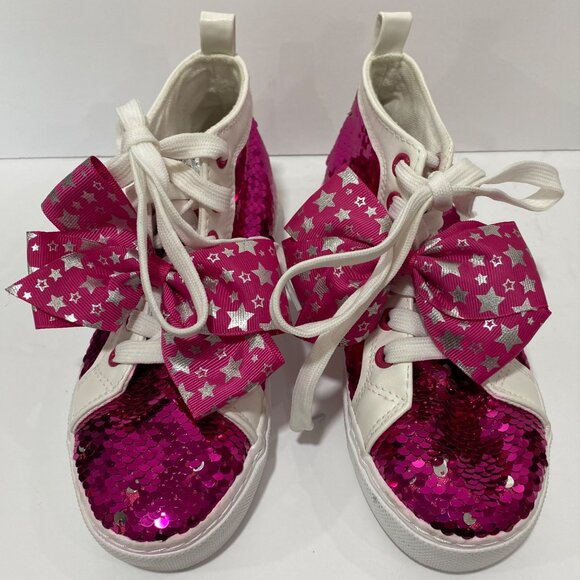 Jojo Siwa little girl high Hi top hot pink tennis shoes with pink bows size 2 - Picture 2 of 8